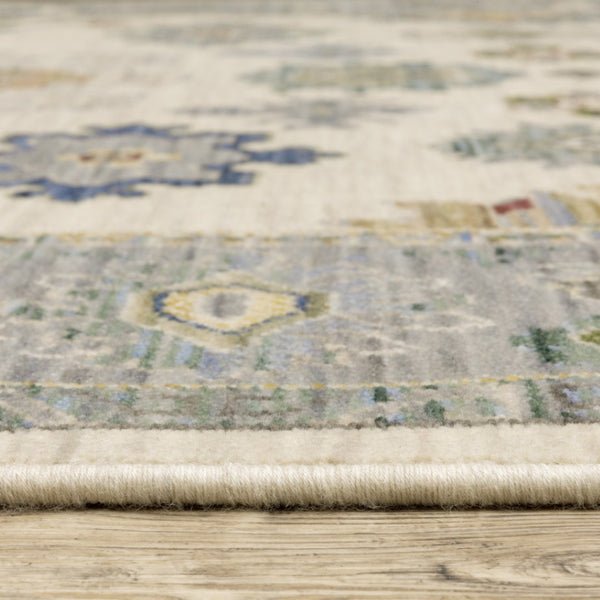 HomeRoots 6' Elegant Oriental Runner Rug in Blue, Ivory, and Red with Fringed Tassels for Hallways Ivory/ Blue 2' x 6' 509353