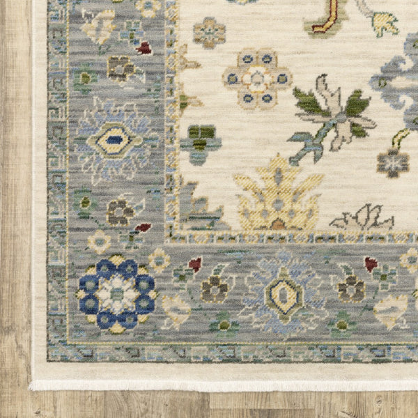 HomeRoots 6' Elegant Oriental Runner Rug in Blue, Ivory, and Red with Fringed Tassels for Hallways Ivory/ Blue 2' x 6' 509353