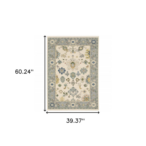 HomeRoots 6' Elegant Oriental Runner Rug in Blue, Ivory, and Red with Fringed Tassels for Hallways 3' x 5' 509354