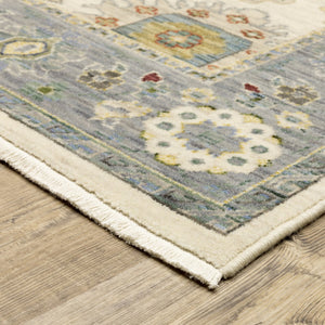 HomeRoots 6' Elegant Oriental Runner Rug in Blue, Ivory, and Red with Fringed Tassels for Hallways 5' X 8' 509355