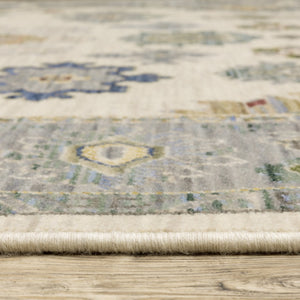 HomeRoots 6' Elegant Oriental Runner Rug in Blue, Ivory, and Red with Fringed Tassels for Hallways 7' X 10' 509356