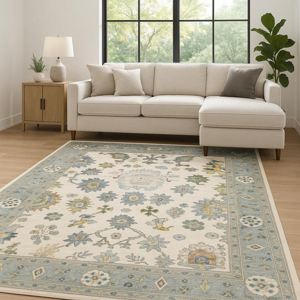 HomeRoots 6' Elegant Oriental Runner Rug in Blue, Ivory, and Red with Fringed Tassels for Hallways 8' X 11' 509357