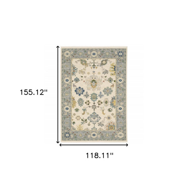 HomeRoots 6' Elegant Oriental Runner Rug in Blue, Ivory, and Red with Fringed Tassels for Hallways 10' X 13' 509358