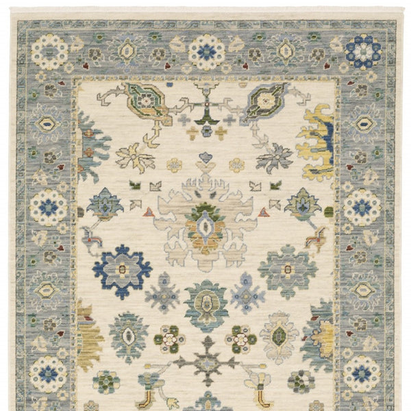 HomeRoots 6' Elegant Oriental Runner Rug in Blue, Ivory, and Red with Fringed Tassels for Hallways 10' X 13' 509358