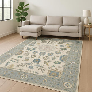 HomeRoots 6' Elegant Oriental Runner Rug in Blue, Ivory, and Red with Fringed Tassels for Hallways 10' X 13' 509358