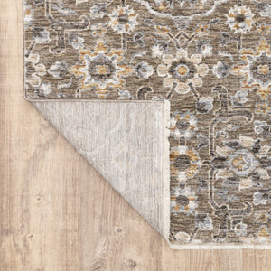 HomeRoots 2' Grey and Tan Floral Power Loom Runner Rug with Fringe - Stain Resistant, Elegant Hallway Decor 2'3" x 7'6" 509359