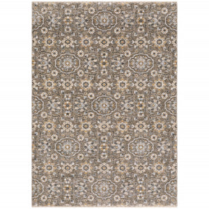 HomeRoots 2' Grey and Tan Floral Power Loom Runner Rug with Fringe - Stain Resistant, Elegant Hallway Decor 3' x 5' 509361