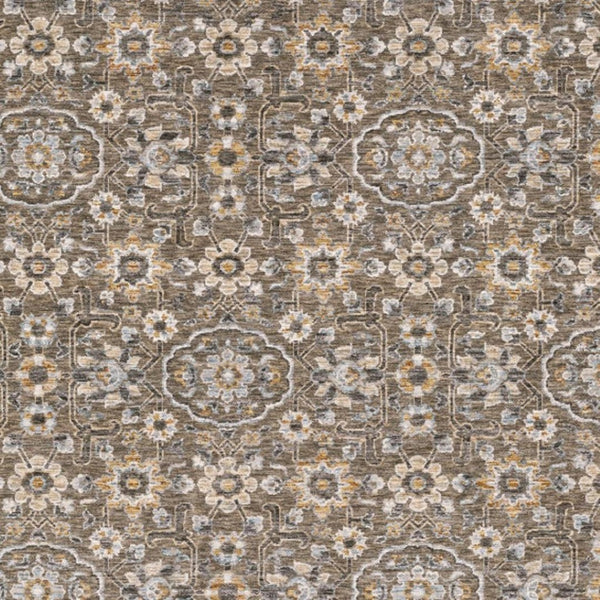HomeRoots 2' Grey and Tan Floral Power Loom Runner Rug with Fringe - Stain Resistant, Elegant Hallway Decor 3' x 5' 509361