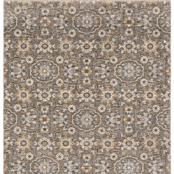 HomeRoots 2' Grey and Tan Floral Power Loom Runner Rug with Fringe - Stain Resistant, Elegant Hallway Decor 3' x 5' 509361