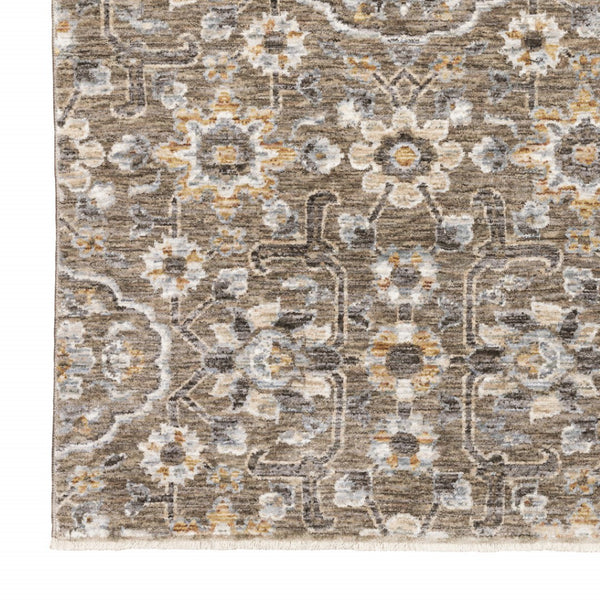 HomeRoots 2' Grey and Tan Floral Power Loom Runner Rug with Fringe - Stain Resistant, Elegant Hallway Decor 3' x 5' 509361