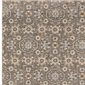 HomeRoots 2' Grey and Tan Floral Power Loom Runner Rug with Fringe - Stain Resistant, Elegant Hallway Decor 5' X 8' 509362