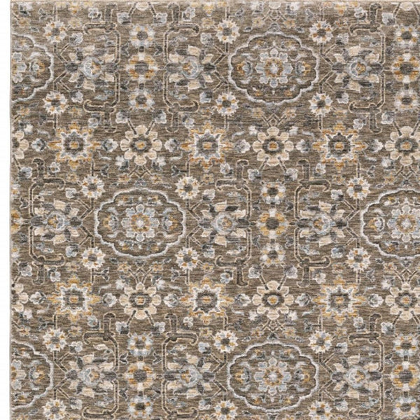 HomeRoots 2' Grey and Tan Floral Power Loom Runner Rug with Fringe - Stain Resistant, Elegant Hallway Decor 5' X 8' 509362