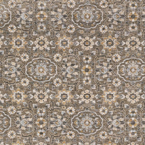 HomeRoots 2' Grey and Tan Floral Power Loom Runner Rug with Fringe - Stain Resistant, Elegant Hallway Decor 5' X 8' 509362