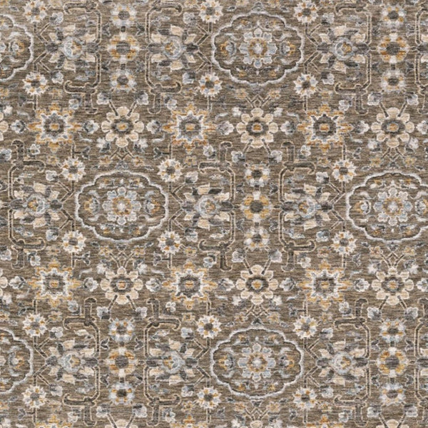 HomeRoots 2' Grey and Tan Floral Power Loom Runner Rug with Fringe - Stain Resistant, Elegant Hallway Decor 5' X 8' 509362