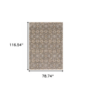 HomeRoots 2' Grey and Tan Floral Power Loom Runner Rug with Fringe - Stain Resistant, Elegant Hallway Decor 7' X 10' 509363