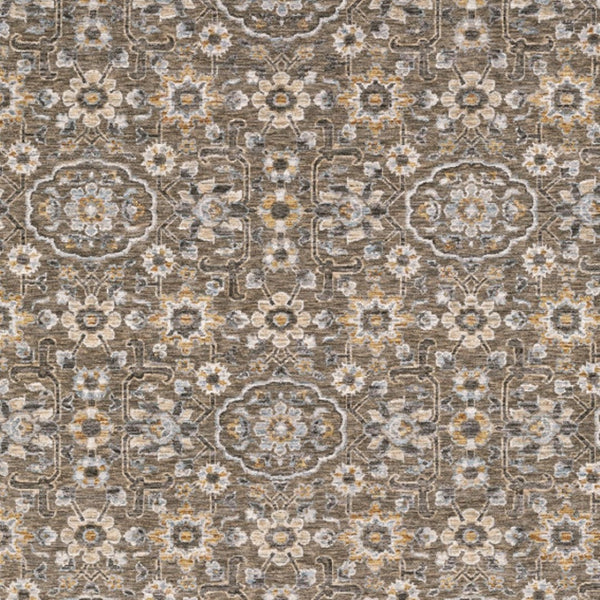 HomeRoots 2' Grey and Tan Floral Power Loom Runner Rug with Fringe - Stain Resistant, Elegant Hallway Decor 7' X 10' 509363
