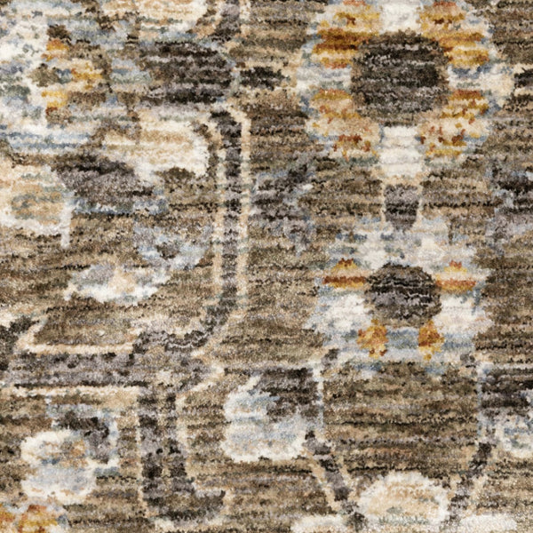 HomeRoots 2' Grey and Tan Floral Power Loom Runner Rug with Fringe - Stain Resistant, Elegant Hallway Decor 7' X 10' 509363