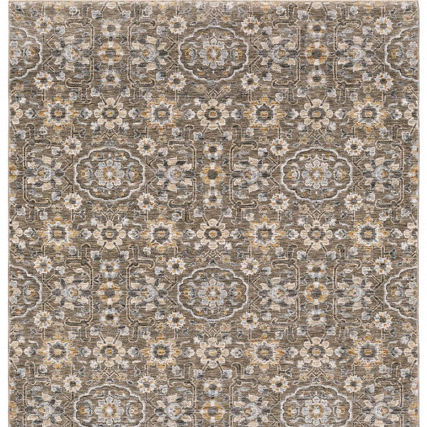 HomeRoots 2' Grey and Tan Floral Power Loom Runner Rug with Fringe - Stain Resistant, Elegant Hallway Decor 8' X 11' 509364