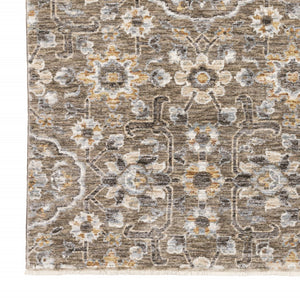 HomeRoots 2' Grey and Tan Floral Power Loom Runner Rug with Fringe - Stain Resistant, Elegant Hallway Decor 8' X 11' 509364