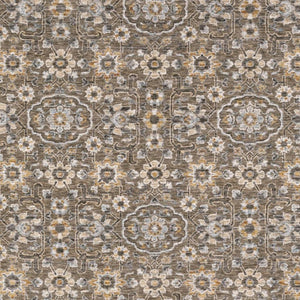 HomeRoots 2' Grey and Tan Floral Power Loom Runner Rug with Fringe - Stain Resistant, Elegant Hallway Decor 10' X 13' 509365