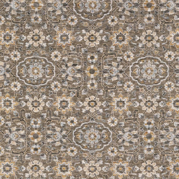 HomeRoots 2' Grey and Tan Floral Power Loom Runner Rug with Fringe - Stain Resistant, Elegant Hallway Decor 10' X 13' 509365