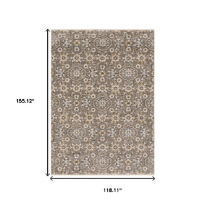 HomeRoots 2' Grey and Tan Floral Power Loom Runner Rug with Fringe - Stain Resistant, Elegant Hallway Decor 10' X 13' 509365