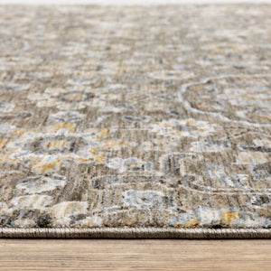 HomeRoots 2' Grey and Tan Floral Power Loom Runner Rug with Fringe - Stain Resistant, Elegant Hallway Decor 10' X 13' 509365