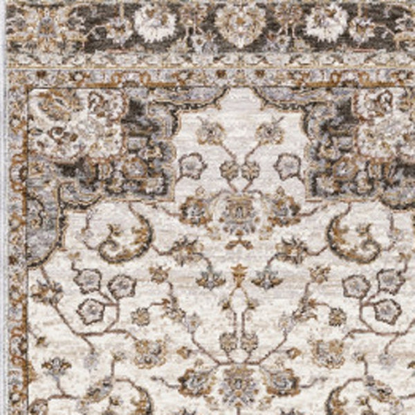 HomeRoots 2' Elegant Ivory and Blue Oriental Runner Rug - Stain Resistant, Durable, and Timeless Design 2'3" x 7'6" 509366