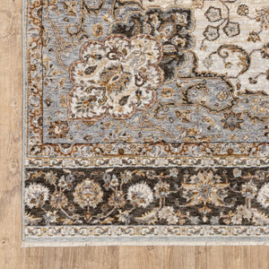 HomeRoots 2' Elegant Ivory and Blue Oriental Runner Rug - Stain Resistant, Durable, and Timeless Design 3' x 5' 509368