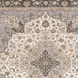 HomeRoots 2' Elegant Ivory and Blue Oriental Runner Rug - Stain Resistant, Durable, and Timeless Design 5' X 8' 509369