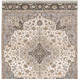 HomeRoots 2' Elegant Ivory and Blue Oriental Runner Rug - Stain Resistant, Durable, and Timeless Design 5' X 8' 509369