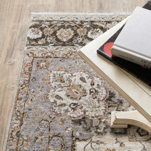 HomeRoots 2' Elegant Ivory and Blue Oriental Runner Rug - Stain Resistant, Durable, and Timeless Design 5' X 8' 509369