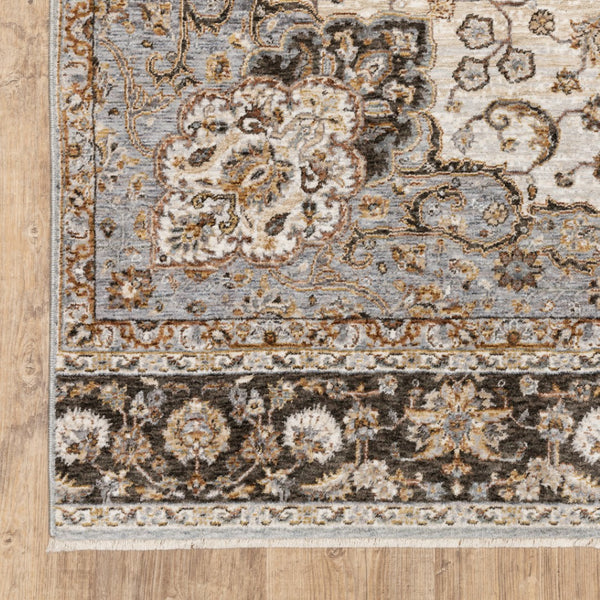 HomeRoots 2' Elegant Ivory and Blue Oriental Runner Rug - Stain Resistant, Durable, and Timeless Design 8' X 11' 509371