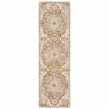 Homeroots 2' X 8' Gold And Ivory Oriental Power Loom Stain Resistant Runner Rug With Fringe  Polyester 509373