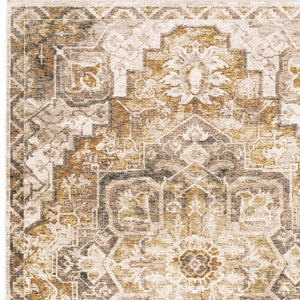 Homeroots 3' X 5' Gold And Ivory Oriental Power Loom Stain Resistant Area Rug With Fringe  Polyester 509375