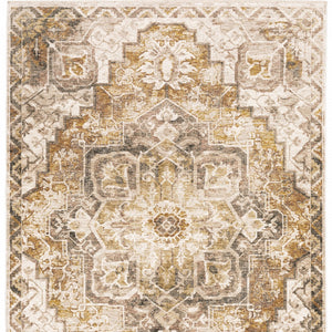 Homeroots 3' X 5' Gold And Ivory Oriental Power Loom Stain Resistant Area Rug With Fringe  Polyester 509375