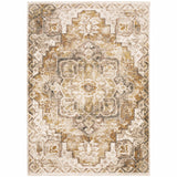 Homeroots 3' X 5' Gold And Ivory Oriental Power Loom Stain Resistant Area Rug With Fringe  Polyester 509375