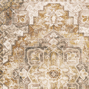 Homeroots 6' X 9' Gold And Ivory Oriental Power Loom Stain Resistant Area Rug With Fringe  Polyester 509377