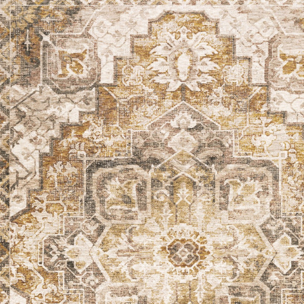 Homeroots 6' X 9' Gold And Ivory Oriental Power Loom Stain Resistant Area Rug With Fringe  Polyester 509377