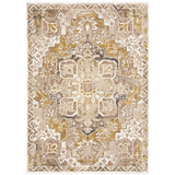 Homeroots 8' X 11' Gold And Ivory Oriental Power Loom Stain Resistant Area Rug With Fringe  Polyester 509378