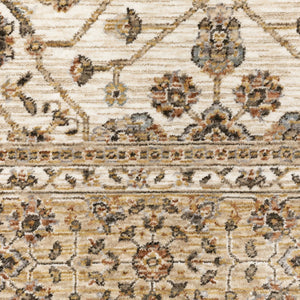 HomeRoots 2' Elegant Ivory and Gold Oriental Runner Rug – Stain-Resistant, Soft Cut Pile for High Traffic Areas 2'3" x 7'6" 509380