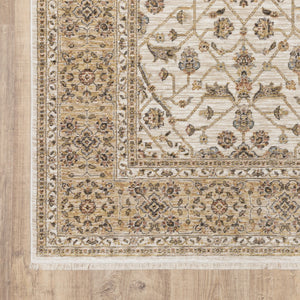 HomeRoots 2' Elegant Ivory and Gold Oriental Runner Rug – Stain-Resistant, Soft Cut Pile for High Traffic Areas 2'3" x 7'6" 509380