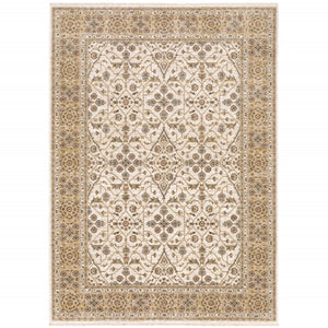 HomeRoots 2' Elegant Ivory and Gold Oriental Runner Rug – Stain-Resistant, Soft Cut Pile for High Traffic Areas 3' x 5' 509382