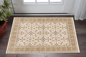 HomeRoots 2' Elegant Ivory and Gold Oriental Runner Rug – Stain-Resistant, Soft Cut Pile for High Traffic Areas 3' x 5' 509382