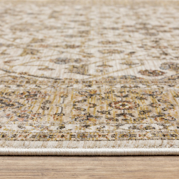 HomeRoots 2' Elegant Ivory and Gold Oriental Runner Rug – Stain-Resistant, Soft Cut Pile for High Traffic Areas 3' x 5' 509382