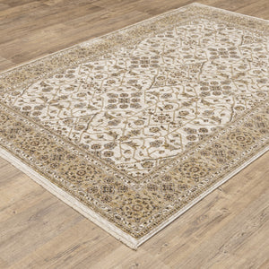 HomeRoots 2' Elegant Ivory and Gold Oriental Runner Rug – Stain-Resistant, Soft Cut Pile for High Traffic Areas 7' X 10' 509384