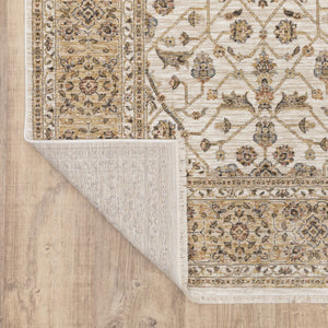 HomeRoots 2' Elegant Ivory and Gold Oriental Runner Rug – Stain-Resistant, Soft Cut Pile for High Traffic Areas 7' X 10' 509384