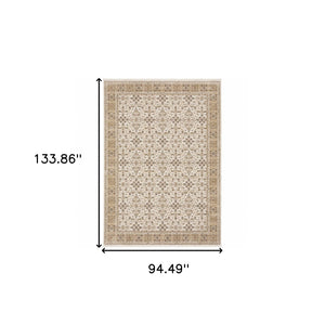 HomeRoots 2' Elegant Ivory and Gold Oriental Runner Rug – Stain-Resistant, Soft Cut Pile for High Traffic Areas 8' X 11' 509385