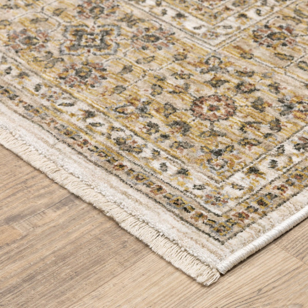 HomeRoots 2' Elegant Ivory and Gold Oriental Runner Rug – Stain-Resistant, Soft Cut Pile for High Traffic Areas 8' X 11' 509385