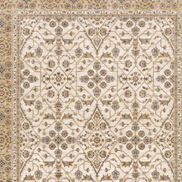 HomeRoots 2' Elegant Ivory and Gold Oriental Runner Rug – Stain-Resistant, Soft Cut Pile for High Traffic Areas 10' X 13' 509386